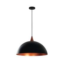 Lustre Pendente Meia Lua 40Cm Chapéu Preto Interior Cobre