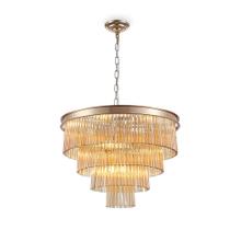 Lustre Pendente Metal Com Vidro Conhaque e French Gold 60cm Tier Para 12 Lâmpadas