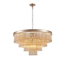 Lustre Pendente Metal Com Vidro Conhaque e French Gold 80cm Tier Para 12 Lâmpadas