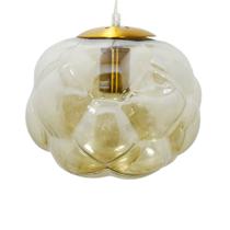 Lustre Pendente Metal Redondo Relevos Cristal Âmbar