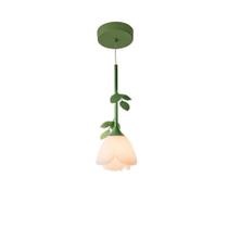 Lustre Pendente Metal Verde Flores Rosinha 1 Lâmpada - DELIS