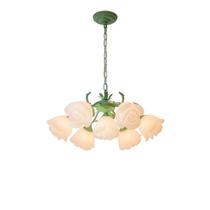 Lustre Pendente Metal Verde Rosas 7 Lâmpadas