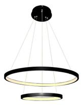 Lustre Pendente Moderno 2 Anéis 60cm Led 45w Arcos Preto Para mesa de Jantar e Sala de estar