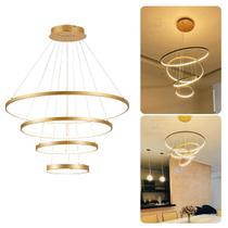 Lustre Pendente Moderno Anéis Led 4 Arcos 80CM Pe Direito Duplo Equipe Led