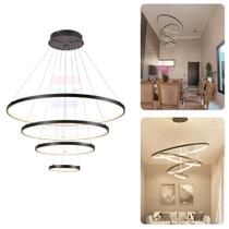 Lustre Pendente Moderno Anéis Led 4 Arcos 80CM Pe Direito Duplo Preto Bivolt Equipe Led