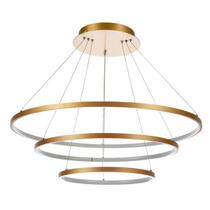 Lustre Pendente moderno Anéis Led 80w 3000k 3 Aros Dourado Sala