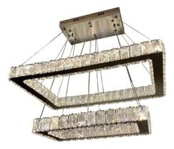 Lustre Pendente Moderno de Cristal Retangular 2 Camadas Luxo Elegante Sofisticado para Mesa e Sala de Estar e Jantar Ilha Luminária de Teto Bivolt
