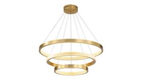 Lustre pendente moderno dourado com 3 anéis em led 3000k - pa