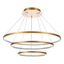 Lustre Pendente Moderno Dourado Com 3 Anéis Led