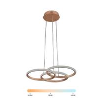 Lustre Pendente Moderno LED 45W 3 Anéis Dourado Multicor Bivolt