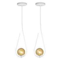 Lustre Pendente ON DROP - BRANCO com globo de vidro Âmbar