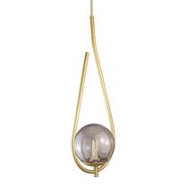 Lustre Pendente ON DROP - DOURADO com globo de vidro Fume