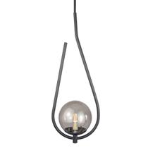 Lustre Pendente ON DROP - PRETO com globo de vidro fumê