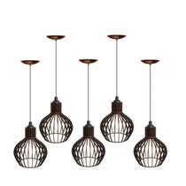 Lustre Pendente Oxford Madeira Teto Sala/Quarto Preto 5 pçs - Collore