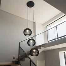 Lustre Pendente Para Sala Pé direito Duplo Trio Ball P7 - Preto