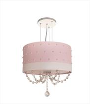 Lustre pendente pérolas com cristais 30cm rosa - Tom Luz