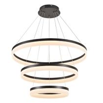 Lustre Pendente Φ40Φ60Φ80CM 113W 3000K Bivolt Metal Preto+Acrilico Cabo: 4M