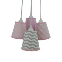 Lustre Pendente Pompom Menina Rosa e Cinza Chevron