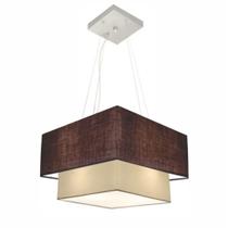 Lustre Pendente Quadrado Café e Bege MJ-4157 Para Mesa de Jantar e Estar