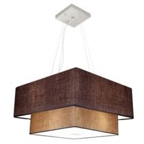 Lustre Pendente Quadrado Café e Palha MJ-4066 Para Mesa de Jantar e Estar Lustre Pendente Quadrado Café e Palha MJ-4066 Para Mesa de Jantar e Estar