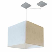 Lustre Pendente Quadrado Com Desvio Linho Bege MJ-4268 Para Mesa de Jantar e Estar