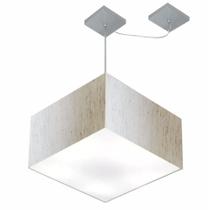 Lustre Pendente Quadrado Com Desvio Linho Bege MJ-4270 Para Mesa de Jantar e Estar