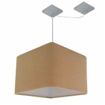 Lustre Pendente Quadrado Com Desvio Md-4269 Cúpula em Tecido 30/40x40cm Palha - Bivolt