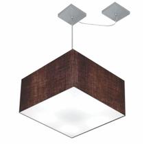 Lustre Pendente Quadrado Com Desvio Md-4271 Cúpula em Tecido 30/40x40cm Café - Bivolt