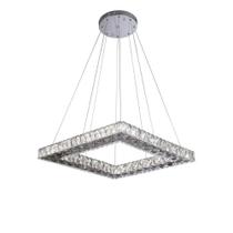 Lustre Pendente Quadrado Cromado com Cristais LED 72W 40cm 3 em 1 Lustre Pendente Quadrado Cromado com Cristais LED 72W 40cm 3 em 1
