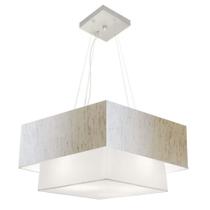 Lustre Pendente Quadrado Linho Bege e Branco MJ-4066 Para Mesa de Jantar e Estar