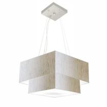 Lustre Pendente Quadrado Linho Bege MJ-4157 Para Mesa de Jantar e Estar