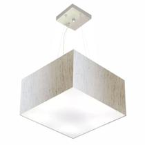 Lustre Pendente Quadrado Linho Bege MJ-4197 Para Mesa de Jantar e Estar