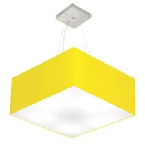 Lustre Pendente Quadrado Md-4006 Cúpula em Tecido 21/50x50cm Amarelo - Bivolt