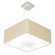 Lustre Pendente Quadrado Md-4065 Cúpula em Tecido 30/70x70cm Rustico Bege - Bivolt