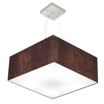 Lustre Pendente Quadrado Md-4071 Cúpula em Tecido 30/70x70cm Café - Bivolt