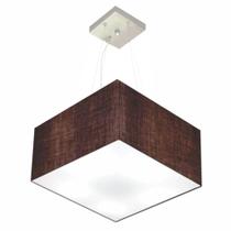 Lustre Pendente Quadrado Md-4195 Cúpula em Tecido 25/40x40cm Café - Bivolt