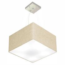 Lustre Pendente Quadrado Md-4195 Cúpula em Tecido 25/40x40cm Rustico Bege - Bivolt