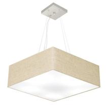 Lustre Pendente Quadrado Md-4198 Cúpula em Tecido 15/60x60cm Rustico Bege - Bivolt