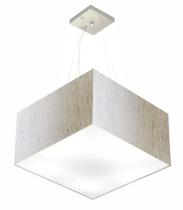 Lustre Pendente Quadrado Md-4199 Cúpula em Tecido 30/60x60cm Linho Bege - Bivolt