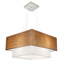 Lustre Pendente Quadrado Palha e Branco MJ-4347 Para Mesa de Jantar e Estar