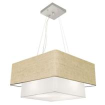 Lustre Pendente Quadrado Rustico Bege e Branco MJ-4083 Para Mesa de Jantar e Estar