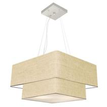 Lustre Pendente Quadrado Rustico Bege MJ-4083 Para Mesa de Jantar e Estar