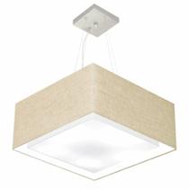 Lustre Pendente Quadrado Rustico Bege MJ-4127 Para Mesa de Jantar e Estar