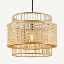 Lustre Pendente Rattan Cúpula Fibra Natural Luminária 39X30