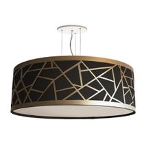 Lustre Pendente Recorte Bronze Cúpula Em Tecido Cáqui 50X15 Lustre Pendente Recorte Bronze Cúpula Em Tecido Cáqui 50X15