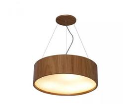 Lustre Pendente Redondo Cilíndrico 40x16cm Em Madeira Imbuia