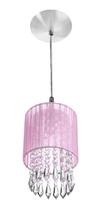 Lustre Pendente Redondo Cupula Cganza Cristal Acrílic Rosa