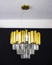 Lustre Pendente Redondo Dourado Escovado Cristal 40cm 116/40