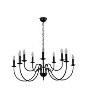 Lustre Pendente Redondo Tocheiro Clássico Sem Cúpula 10 Braços Preto 743/10