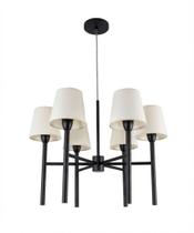 Lustre Pendente Redondo Tocheiro Cúpula 06 Braços Preto 220/6